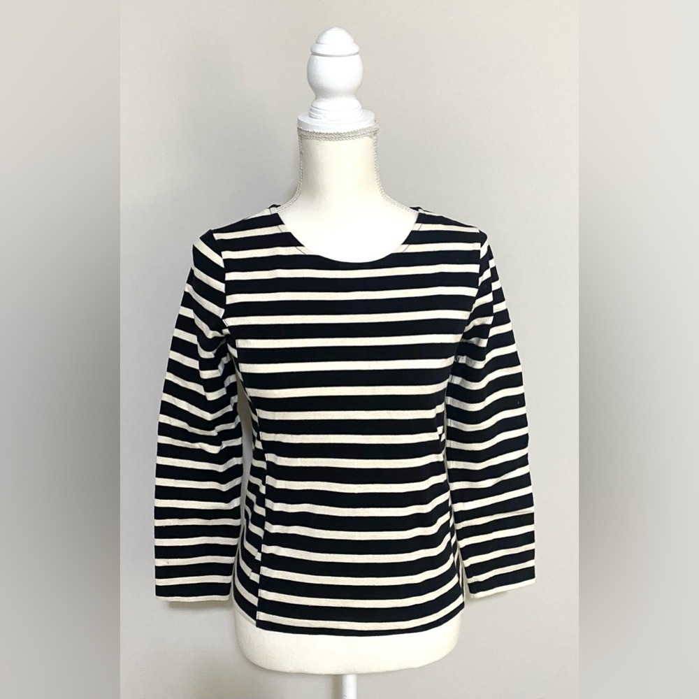 JCrew Womens XS Black White Stripe Fisherman Top Preppy Nautical Coastal Grandma